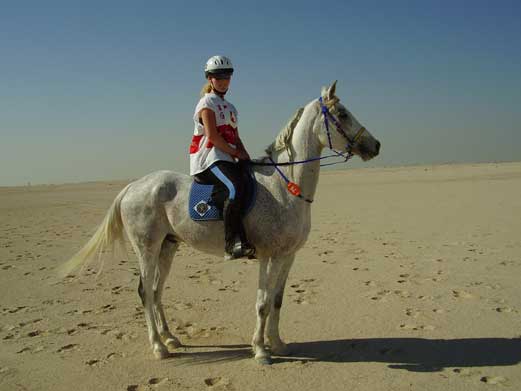 Maria riding her horse Chopin at the 2005 Young Riders World Championships in Bahrain.